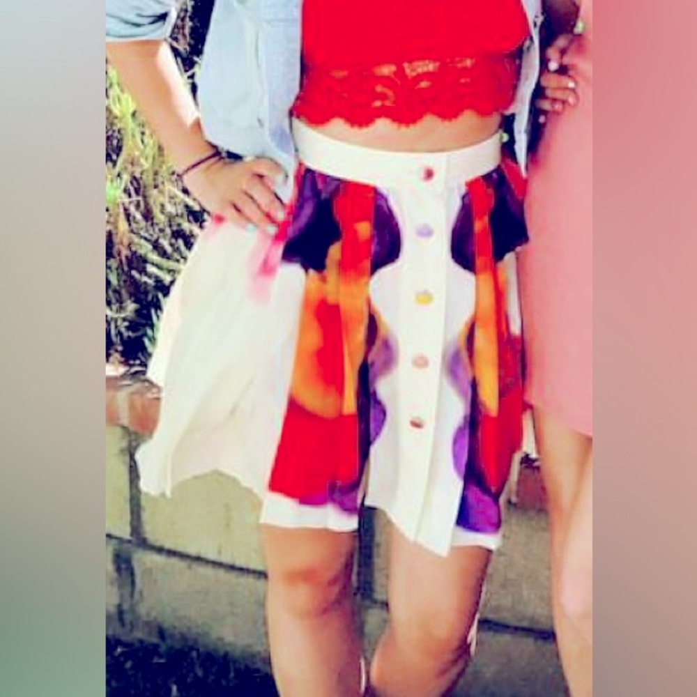 CHANEL silk pleated watercolor skirt